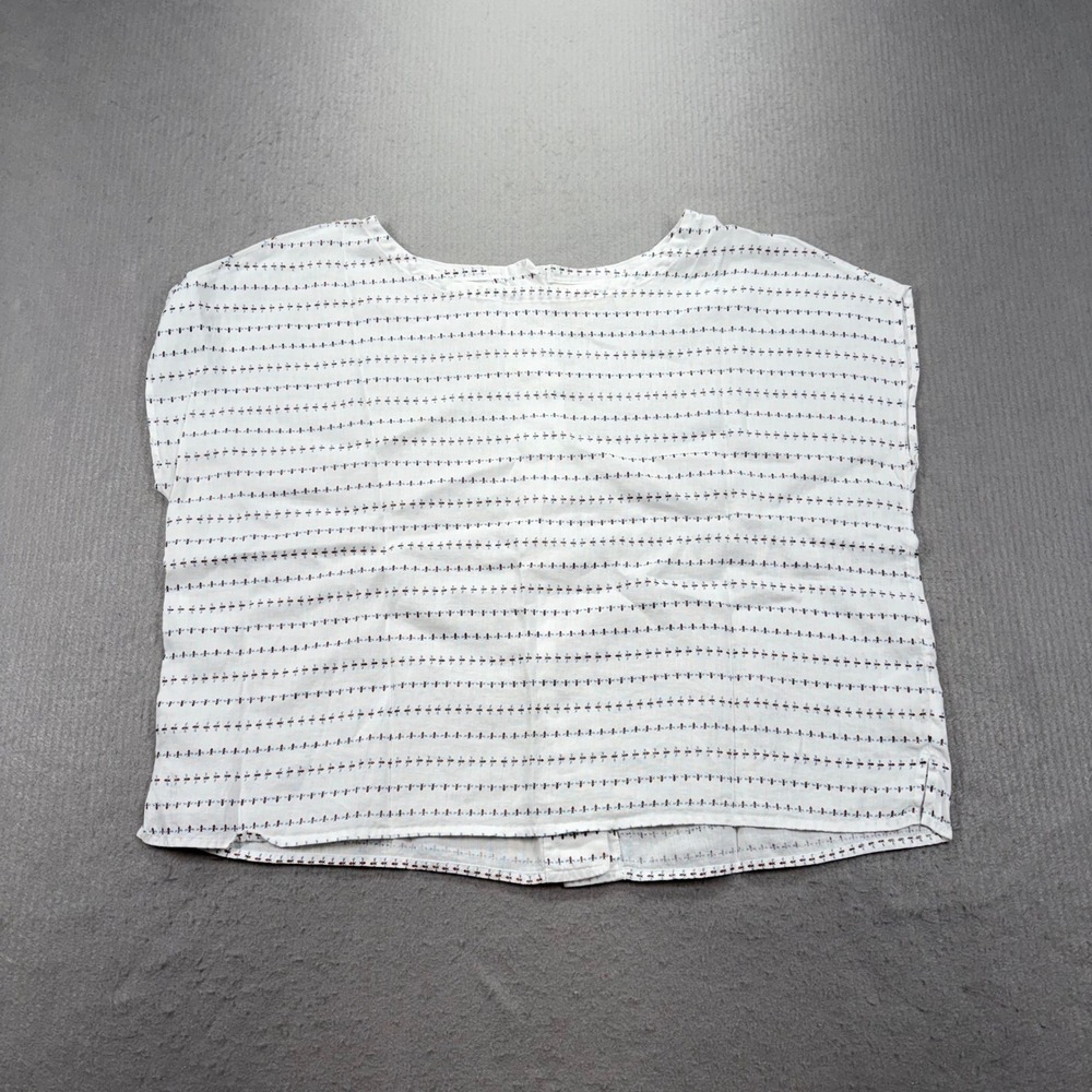Cynthia Rowley Linen Blouse Womens L White Bee Print Button Back Cropped Top